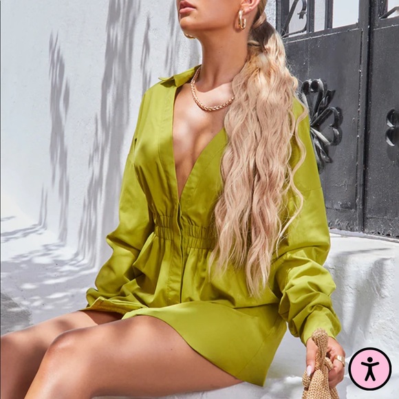 PLT - 🤍 Olive oversized ruched waist shirt dress - Picture 2 of 6